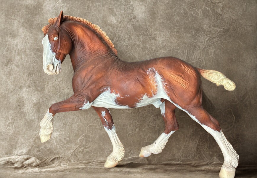 Cheval en cours de peinture à l'huile lors d'une performance de modélisme équin